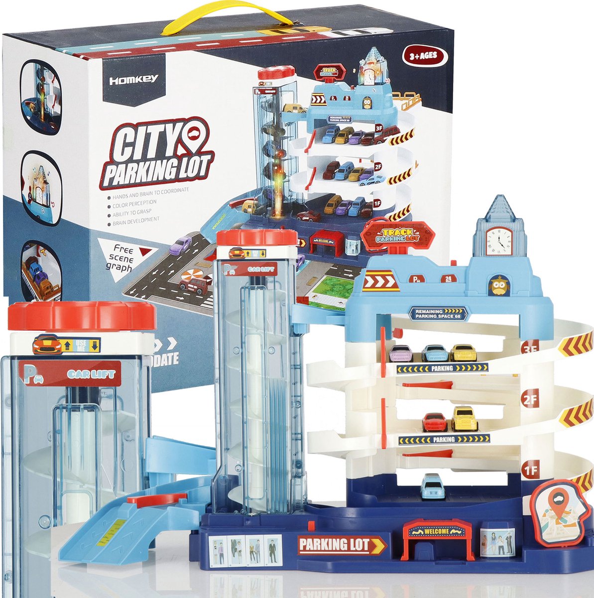 Springos Garage Speelgoed | Inclusief 6 Auto’s | 32 cm | Multicolor